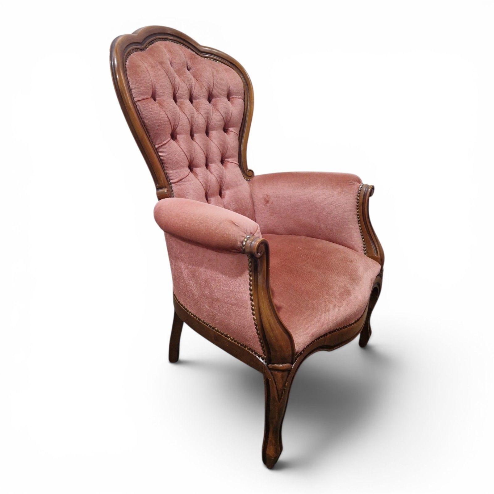 Victorian Style Button Back Tub Chair Pink Bedroom Accent Armchair photo vintage