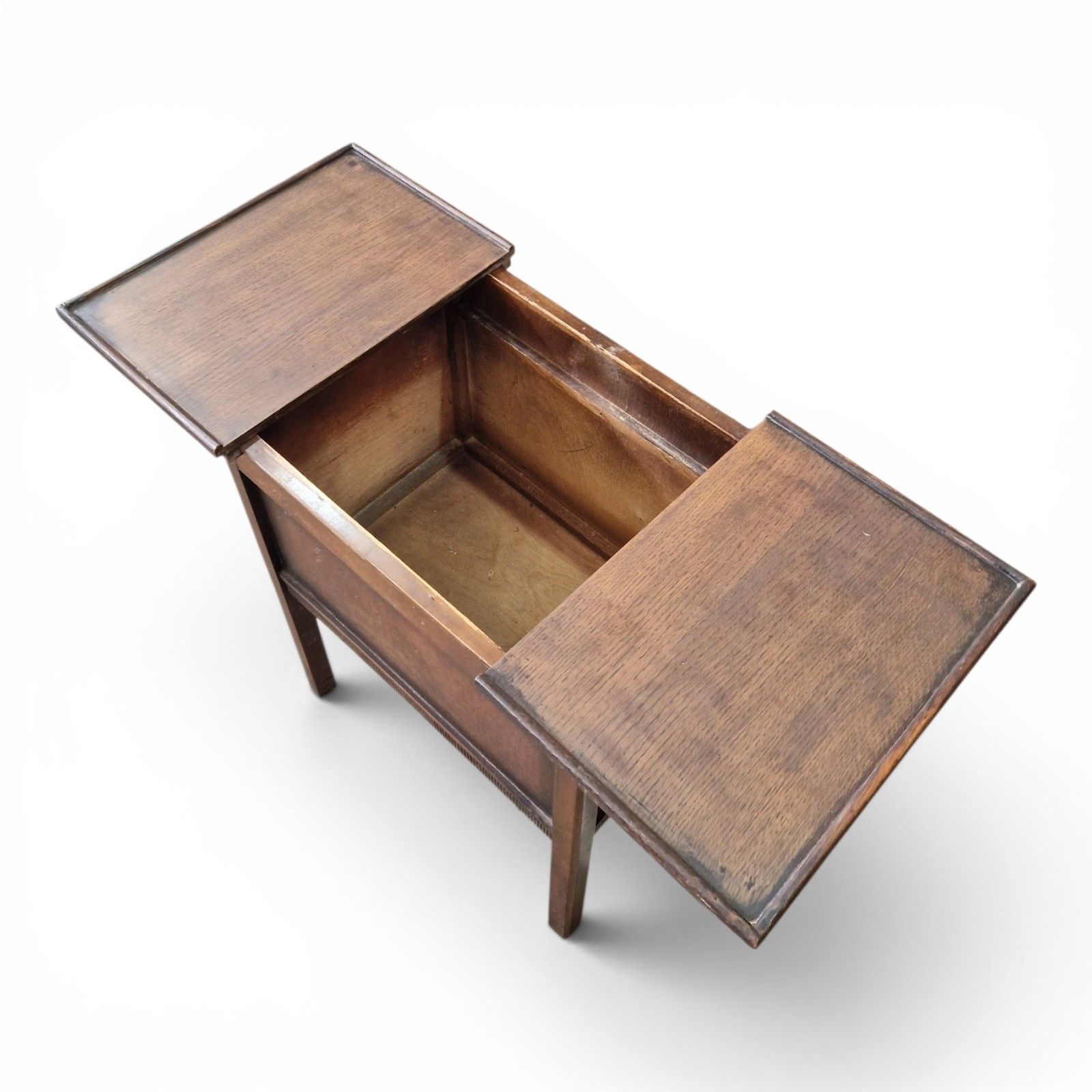 Vintage Oak Sewing Side Table Storage Box + Tray Sliding Top Crafts Knitting photo for sale
