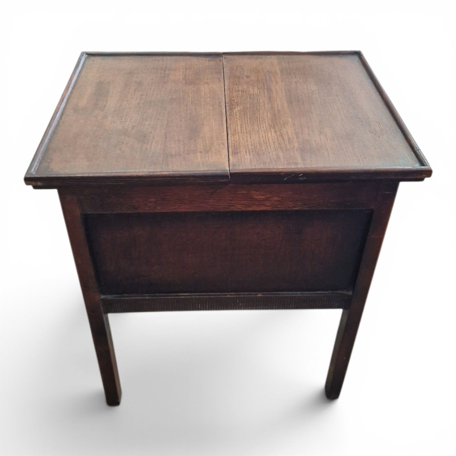 photo for sale Vintage Oak Sewing Side Table Storage Box + Tray Sliding Top Crafts Knitting