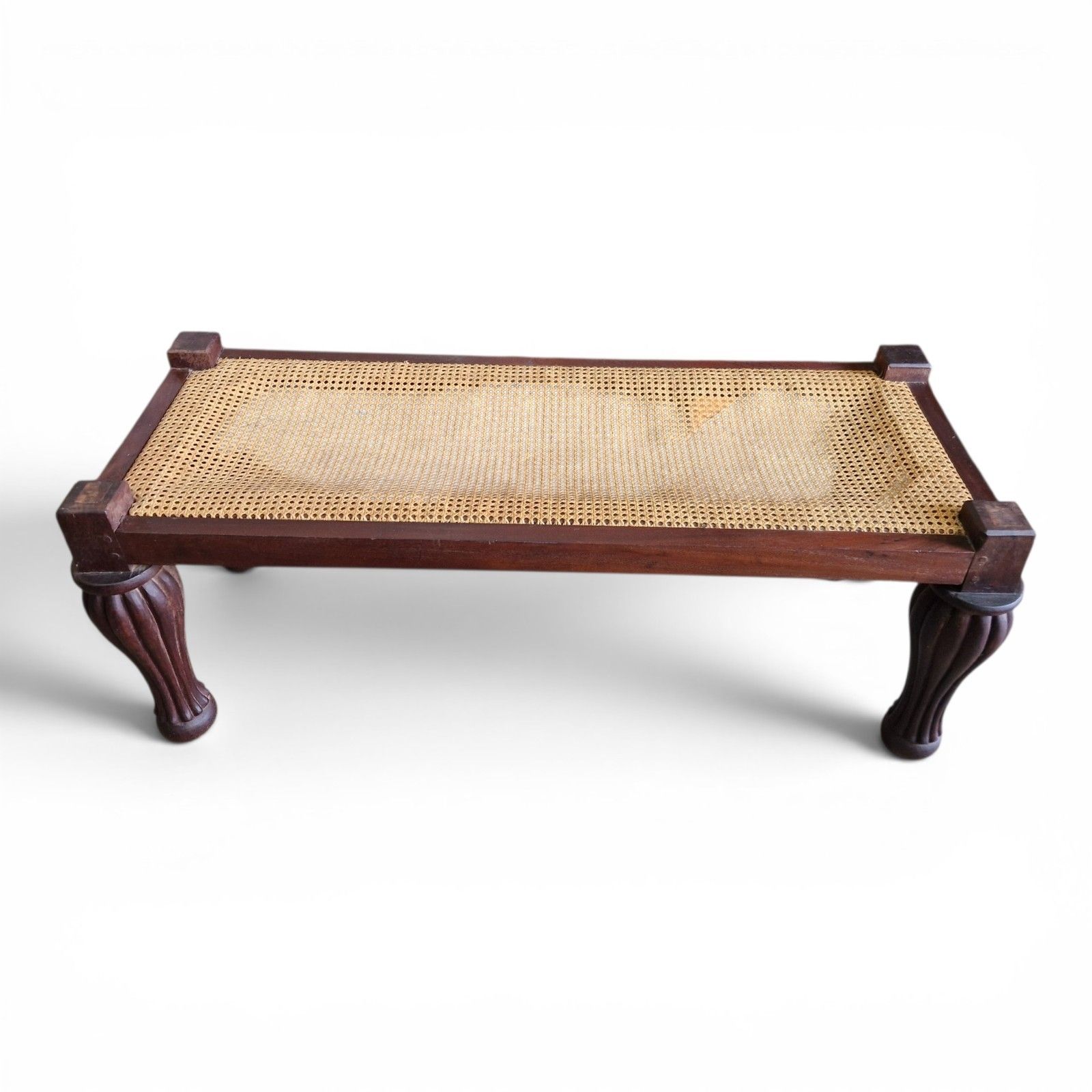 Antique Bergere Window Seat Cane Hall Bench Window Stool Long Bulbous Legs photo buy