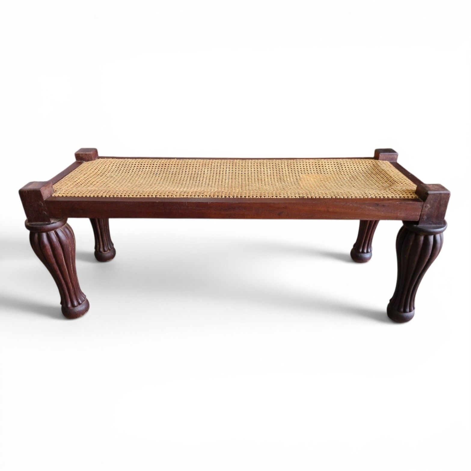 photo furniture Antique Bergere Window Seat Cane Hall Bench Window Stool Long Bulbous Legs