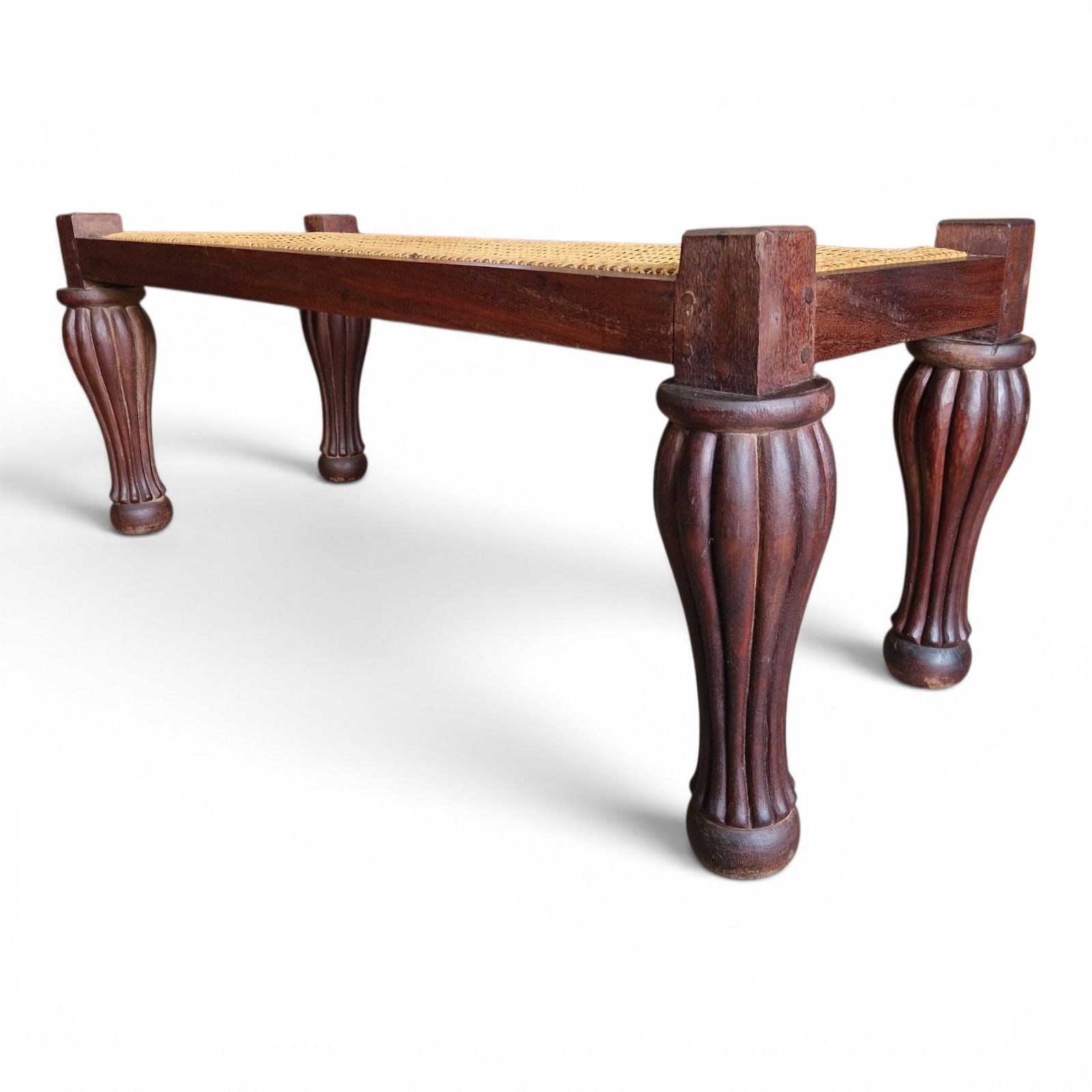 photo for sale Antique Bergere Window Seat Cane Hall Bench Window Stool Long Bulbous Legs