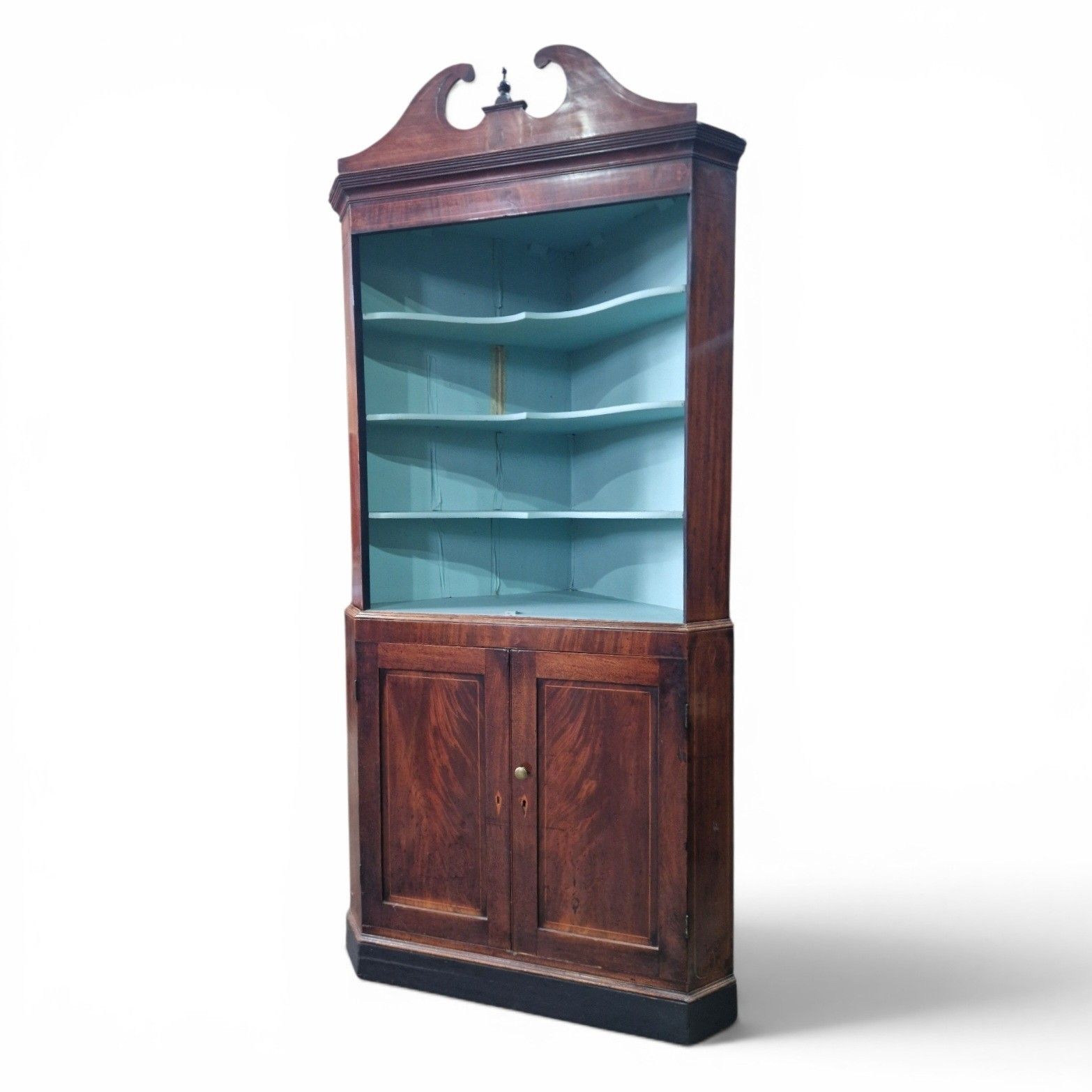 Antique Inlaid Mahogany Corner Cabinet Display Shelves Double Cupboard Bookcase photo Furniture
