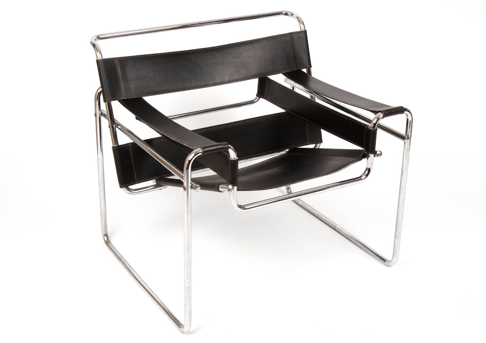 Habitat Wassily B3 Chair Designed By Marcel Breuer Tubular Chrome & Black Leather Chair Later Version Ol photo for sale