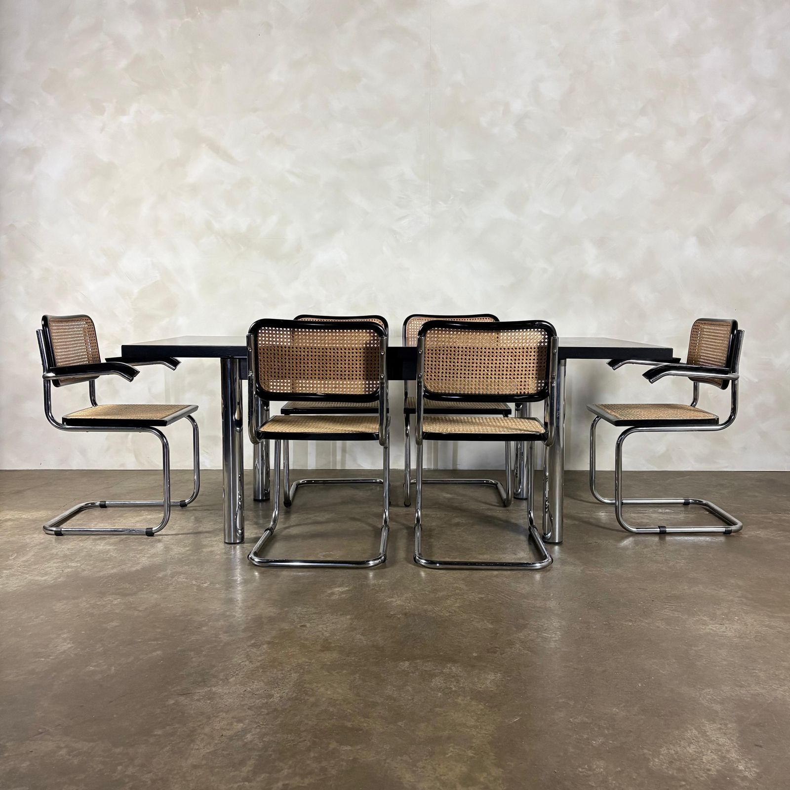photo buy Six Black Marcel Breuer Cesca Dining Chairs With Matching Extending Dining Table Mid Century Retro Mcm