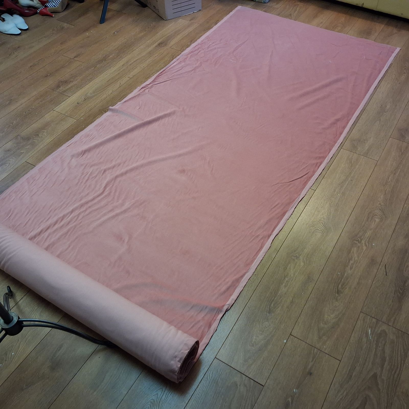 Roll Of Pink Upholstery Velvet Fabric photo vinterior