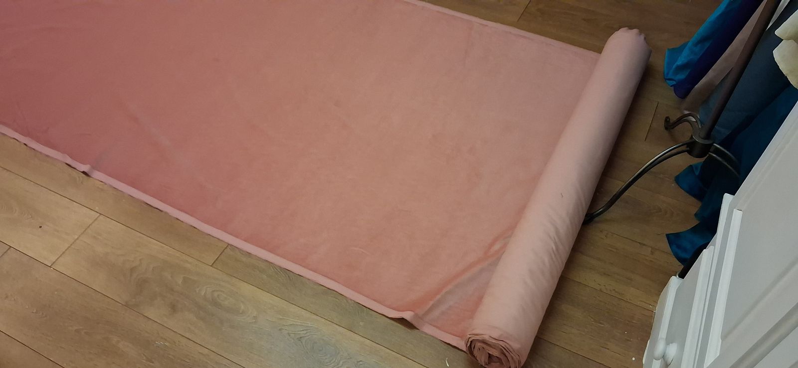 photo for sale Roll Of Pink Upholstery Velvet Fabric