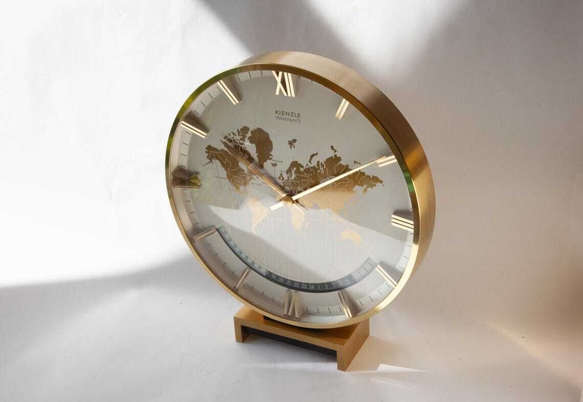 photo buy XL Kienzle World Time Clock Duitsland Bureau Tafel Mid-Century Bauhaus Art Deco Stijl Modern MCM Heinrich Möller Kantoor