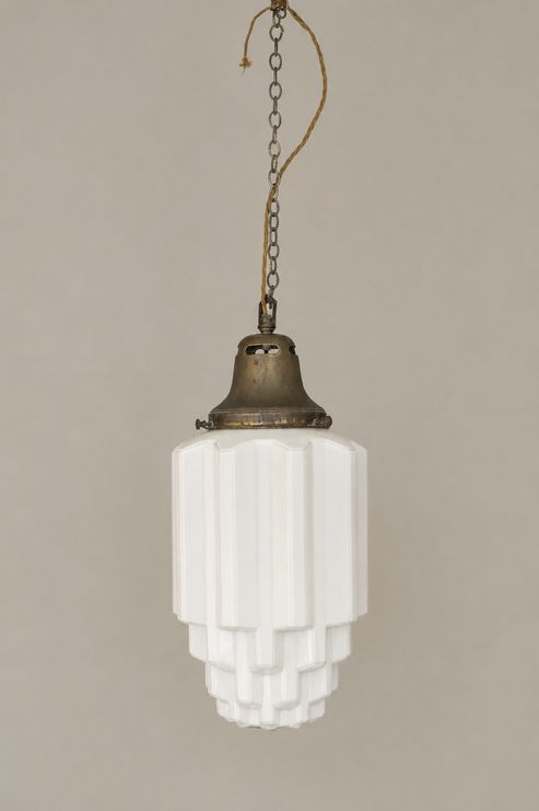 Xl Art Deco Opaline Pendant Light.