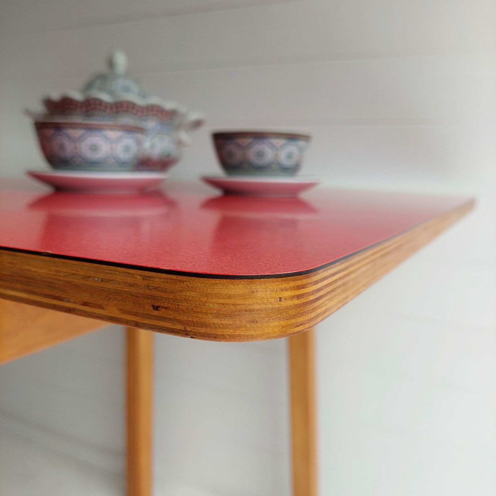 Mid Century Vintage Red Drop Leaf Formica Kitchen Dining Table 1960s photo Furniture
