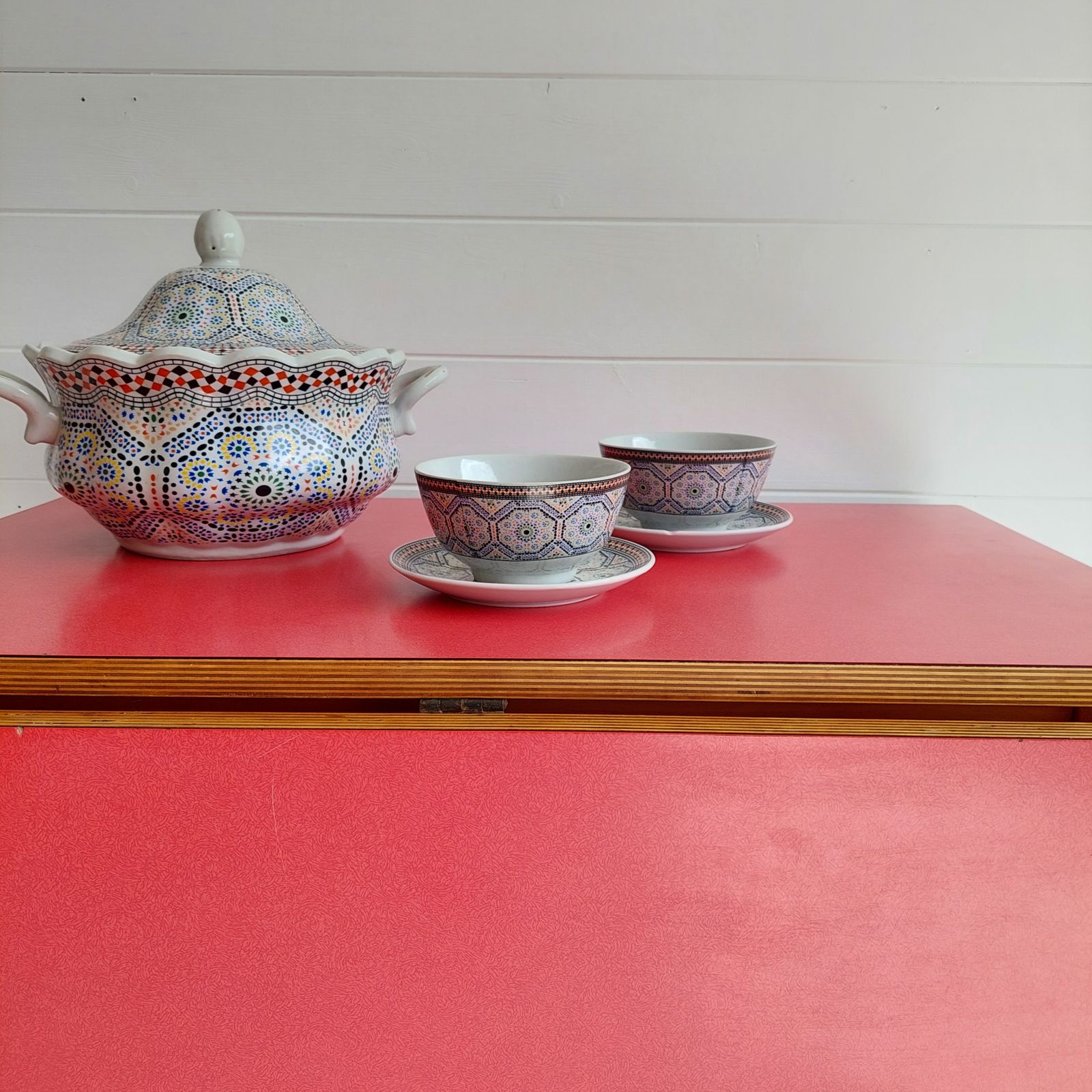Mid Century Vintage Red Drop Leaf Formica Kitchen Dining Table 1960s photo furniture