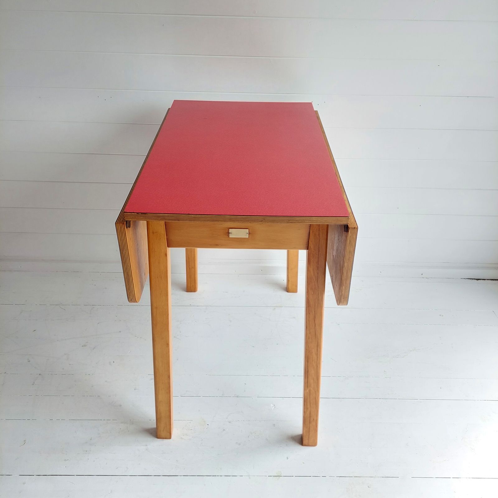 photo buy Mid Century Vintage Red Drop Leaf Formica Kitchen Dining Table 1960s