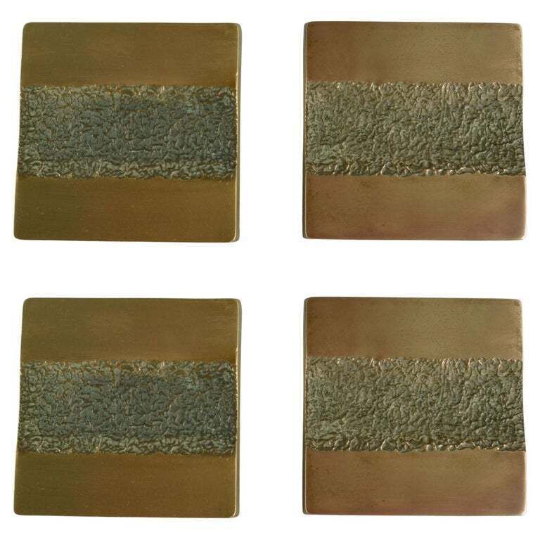 photo vintage Push And Pull Bronze Door Handle Square With Central Brutalist Relief