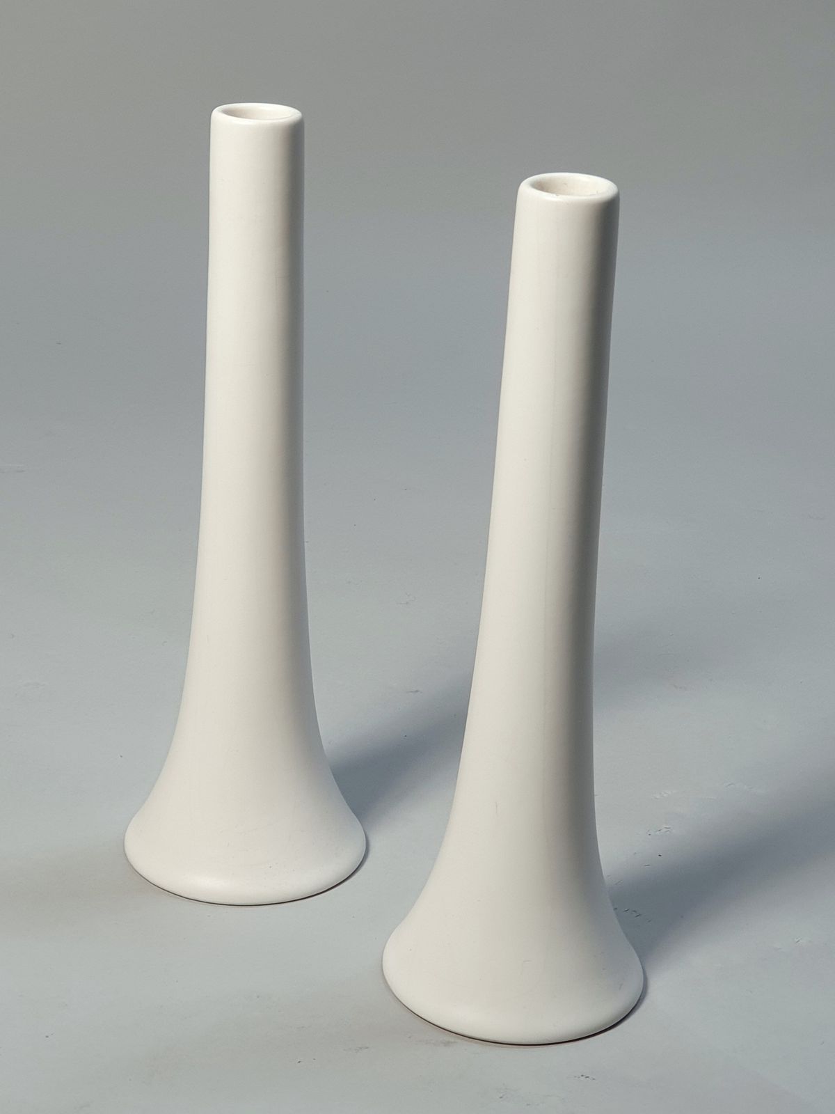 Pair Of Floris Meydam White Ceramic Dutch Mid Century Vases By Flora Keramiek