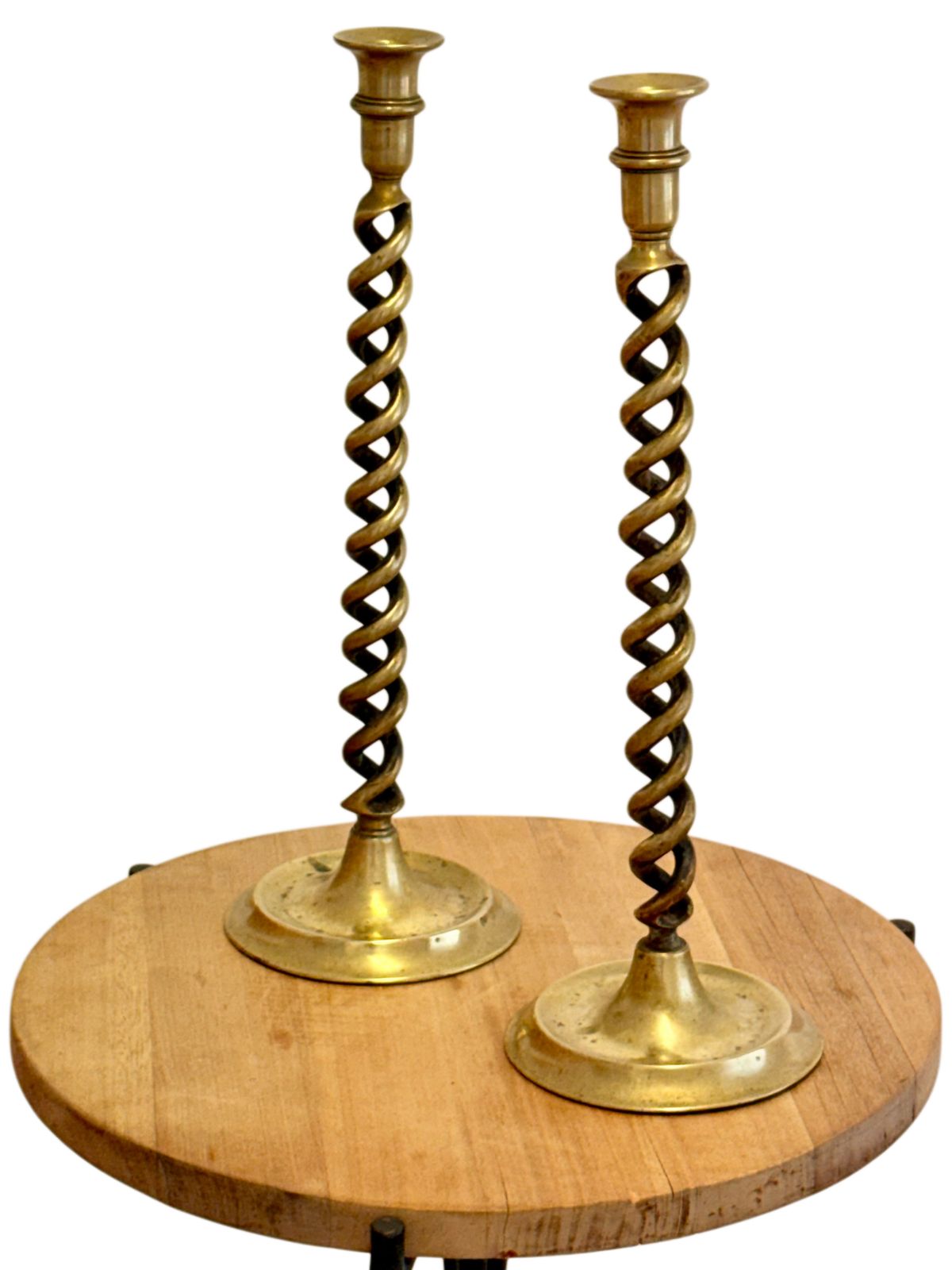 Pair Of 19th Century Victorian Barley Twist Brass Candlestick Holders photo vinterior