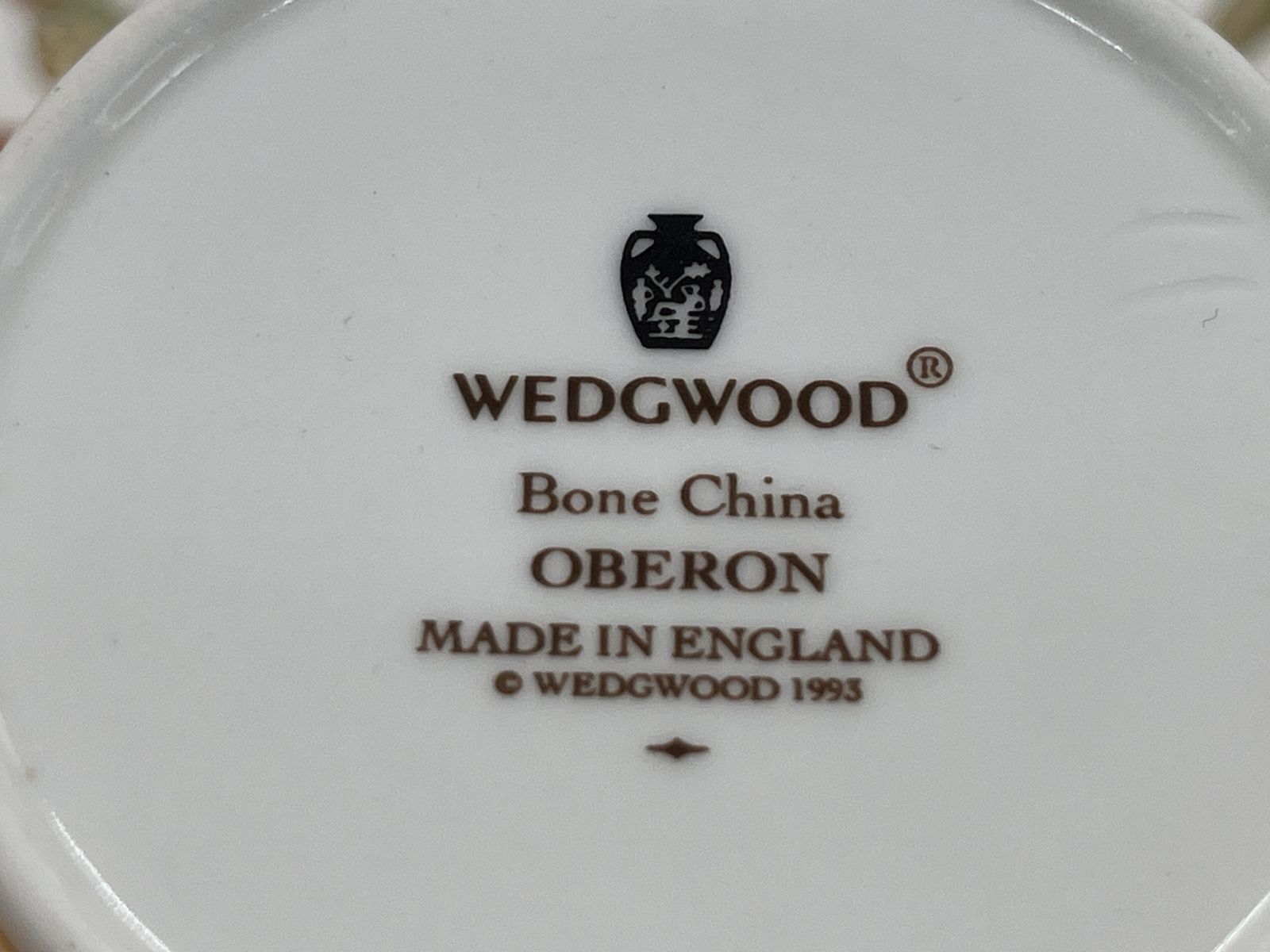 photo for sale Wedgwood China Oberon Chinoiserie Inspired Pattern Demitasse Cup & Saucer Duo. C1993.