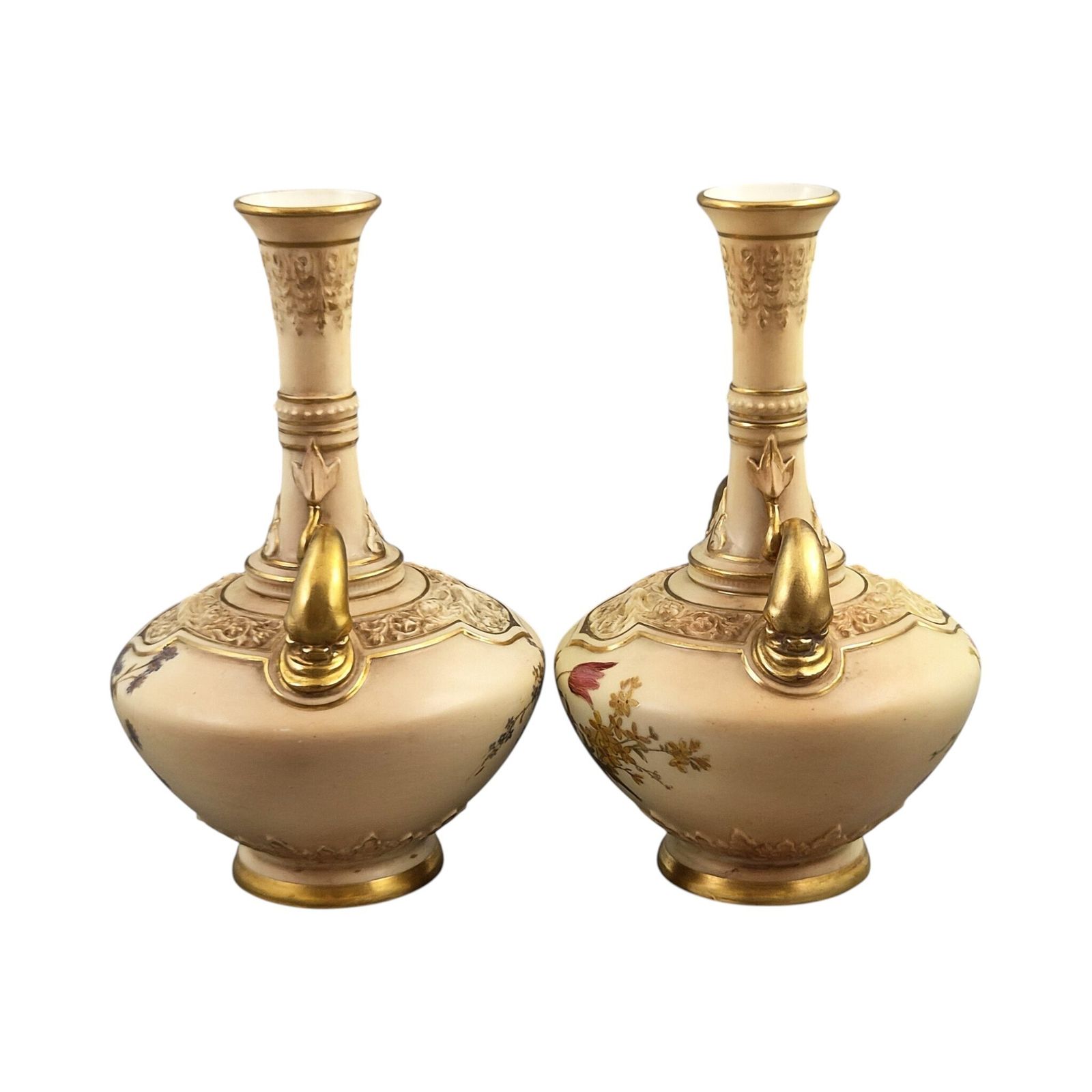 Royal Worcester Dolphin Handled Blush Ivory Vase Pair, Persian Range, 1902-1903 photo furniture
