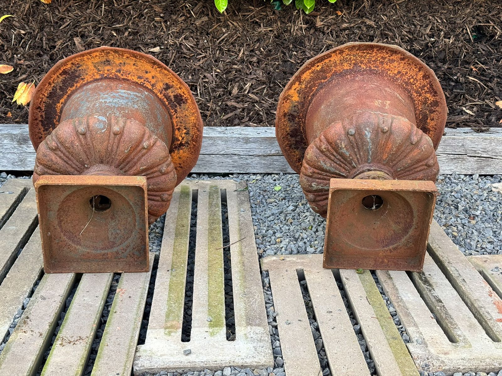 photo vinterior Large Pair Cast Iron Victorian Rococo Style Garden Urn Planters Late 20th Century