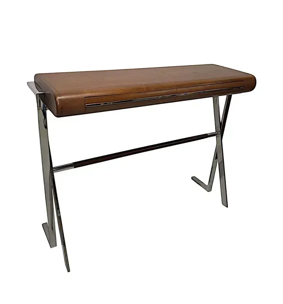 Zeer fraaie consoletafel in mid-century stijl, walnoot en chroom photo furniture
