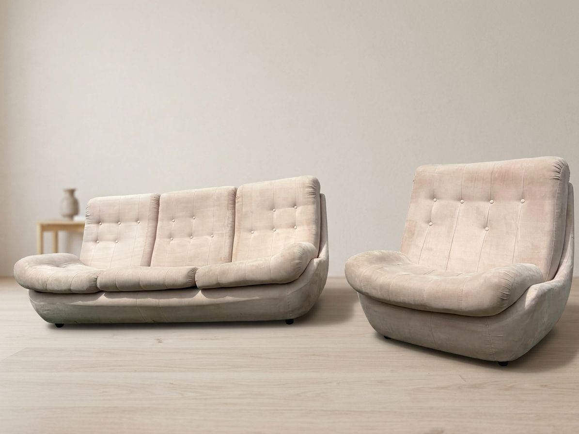 Atlantis Zitset Space Age Beklede Bank & Loungestoel Van Jitona, Ca. Jaren 1970, Tsjecho Slowakije photo for sale