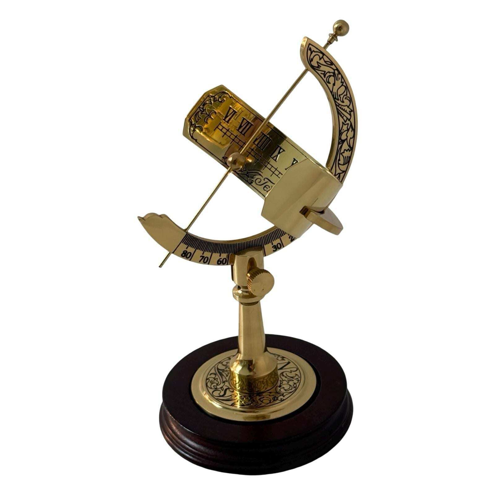 Franklin Mint – Equatorial Sundial – Verguld messing op houten sokkel – 1987 photo furniture
