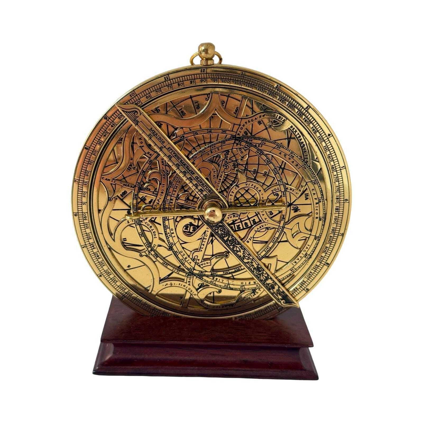 Franklin Mint   Astronomical Astrolabe   Gold Plated Brass On Wooden Mount   1987