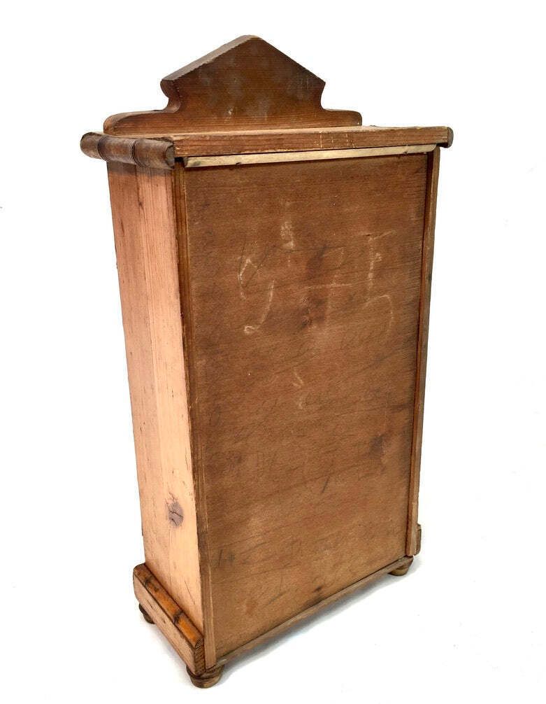 photo for sale Antique Tabletop Wooden Bamboo & Pine Miniature Cabinet Cupboard / Mirror C.1930