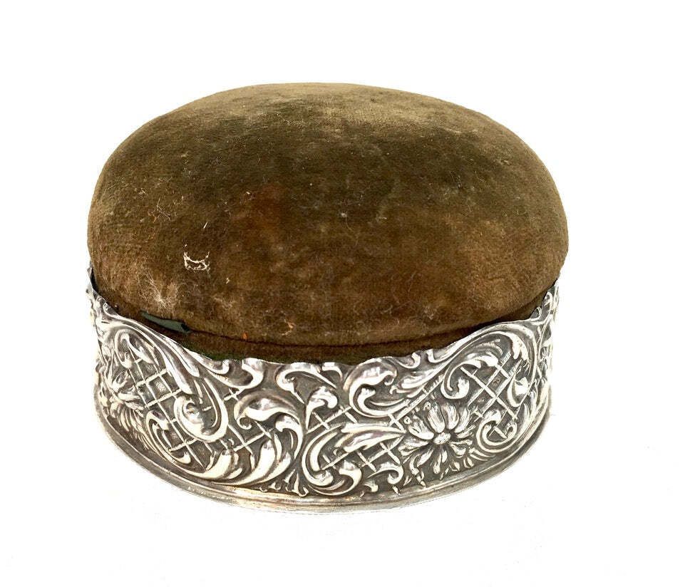 Antique Edwardian Art Nouveau Birmingham Sterling Silver Pin Cushion Box C.1905 photo furniture