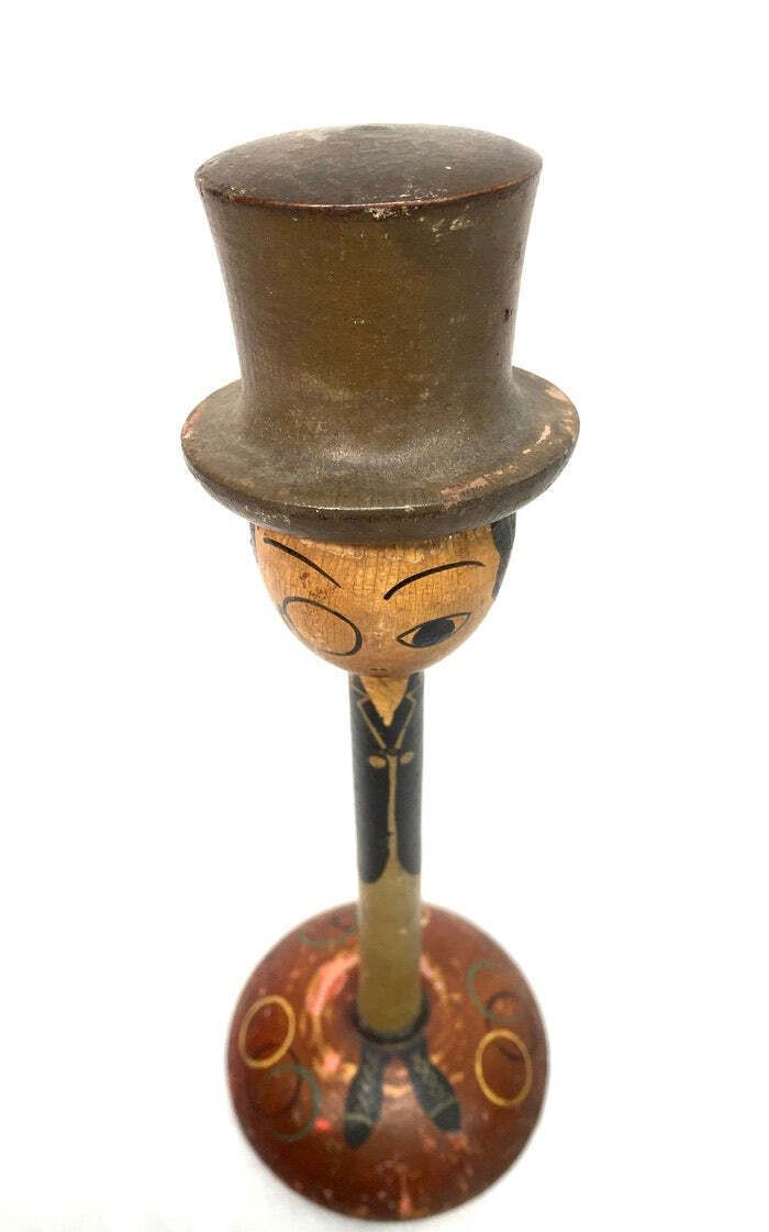 Antique Wooden Hand Painted Tabletop Hat Stand / Top Hat Figurine& C.1920 photo buy