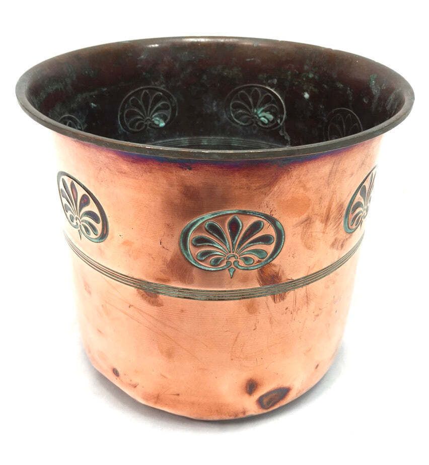 Antique Art Nouveau Copper Planter / Plant Pot / Jardiniere Arts & Crafts C.1900 photo vinterior