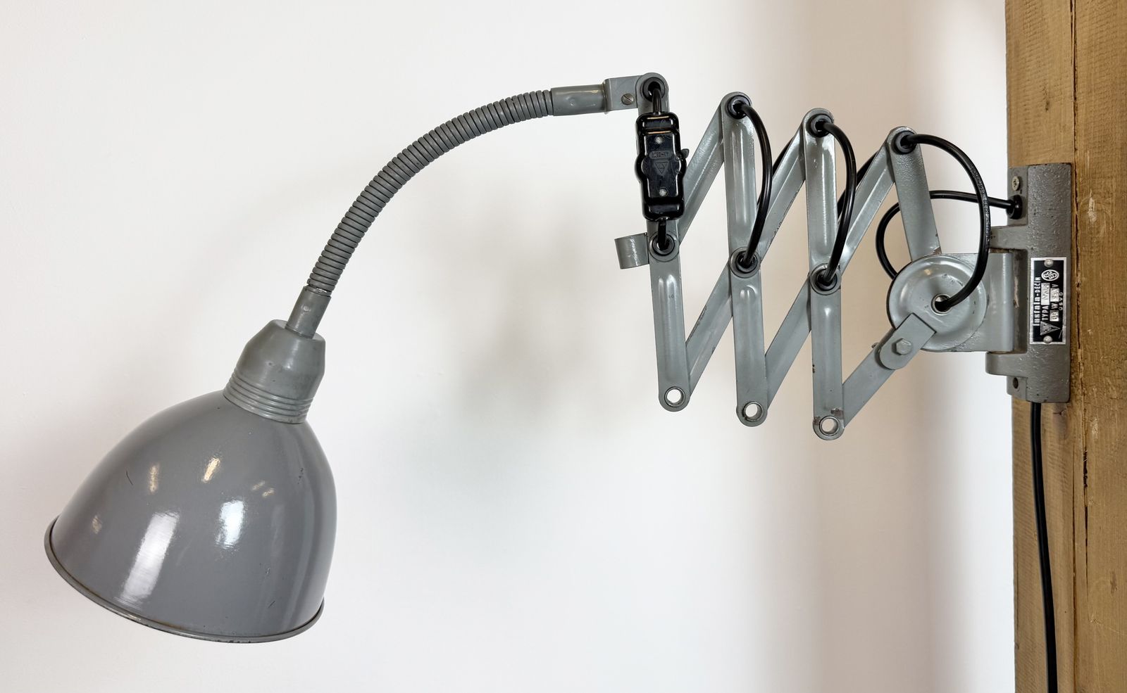 Grey Industrial Gooseneck Scissor Wall Lamp From Elektroinstala, 1960s photo for sale