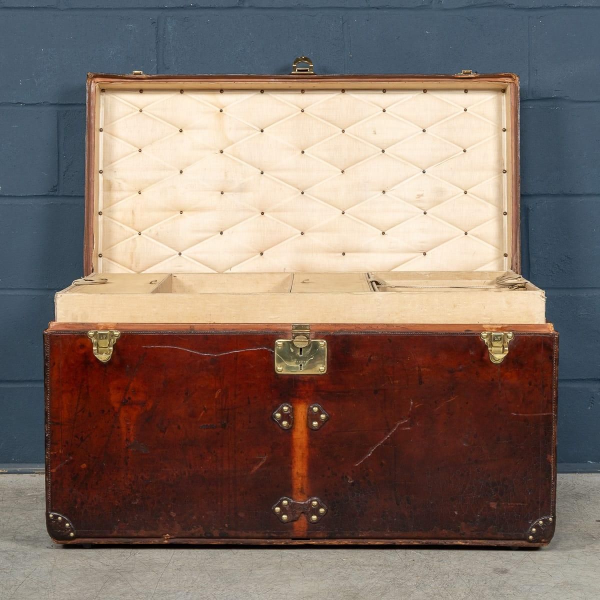 photo for sale Antique 20th Cent Louis Vuitton Courier Trunk In Natural Cow Hide, France C.1900
