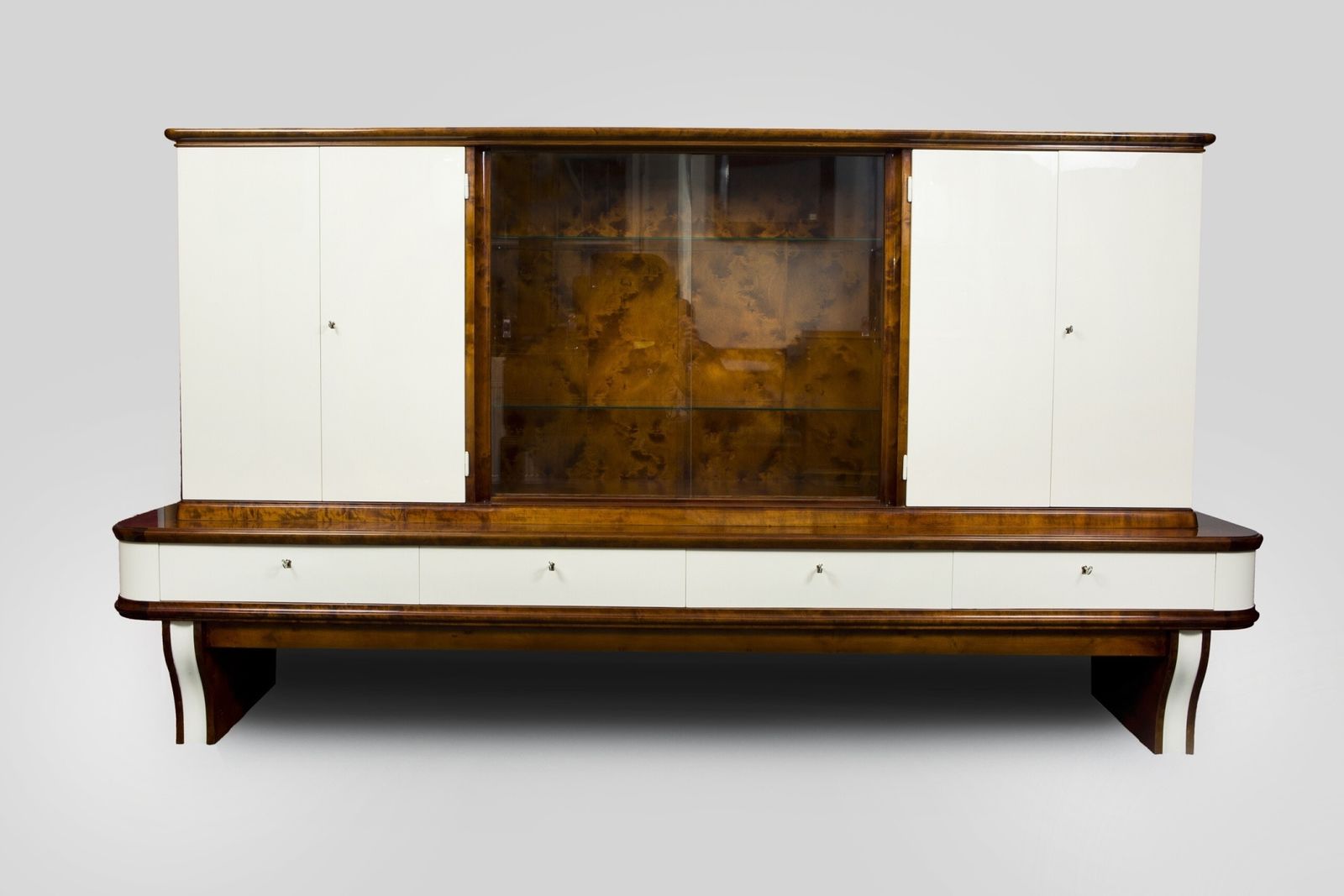 Art Deco Large Walnut Display Cabinet, 1930s, France