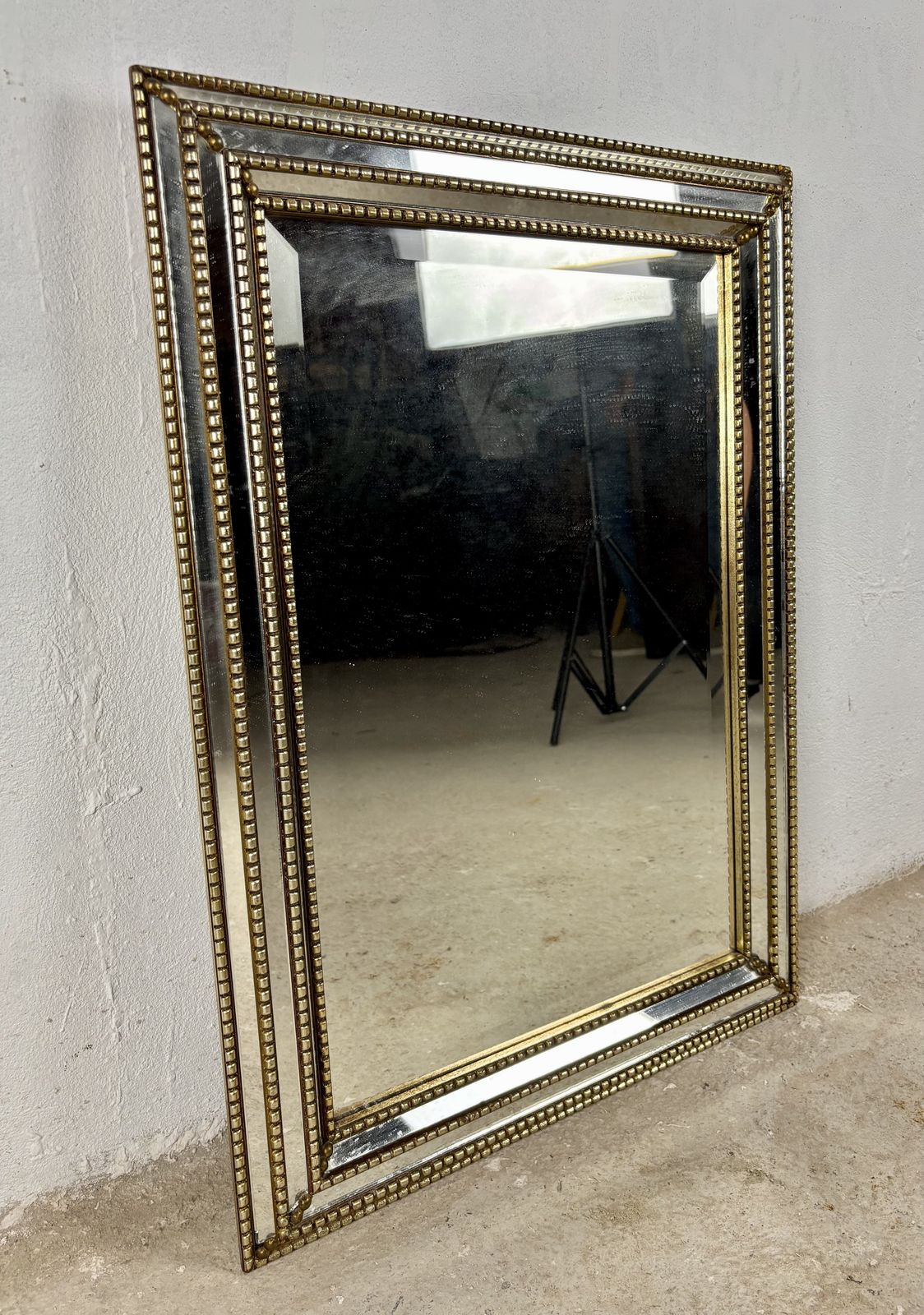 Wandspiegel Met Messing Frame En Geslepen Glas, Midden 20e Eeuw photo for sale