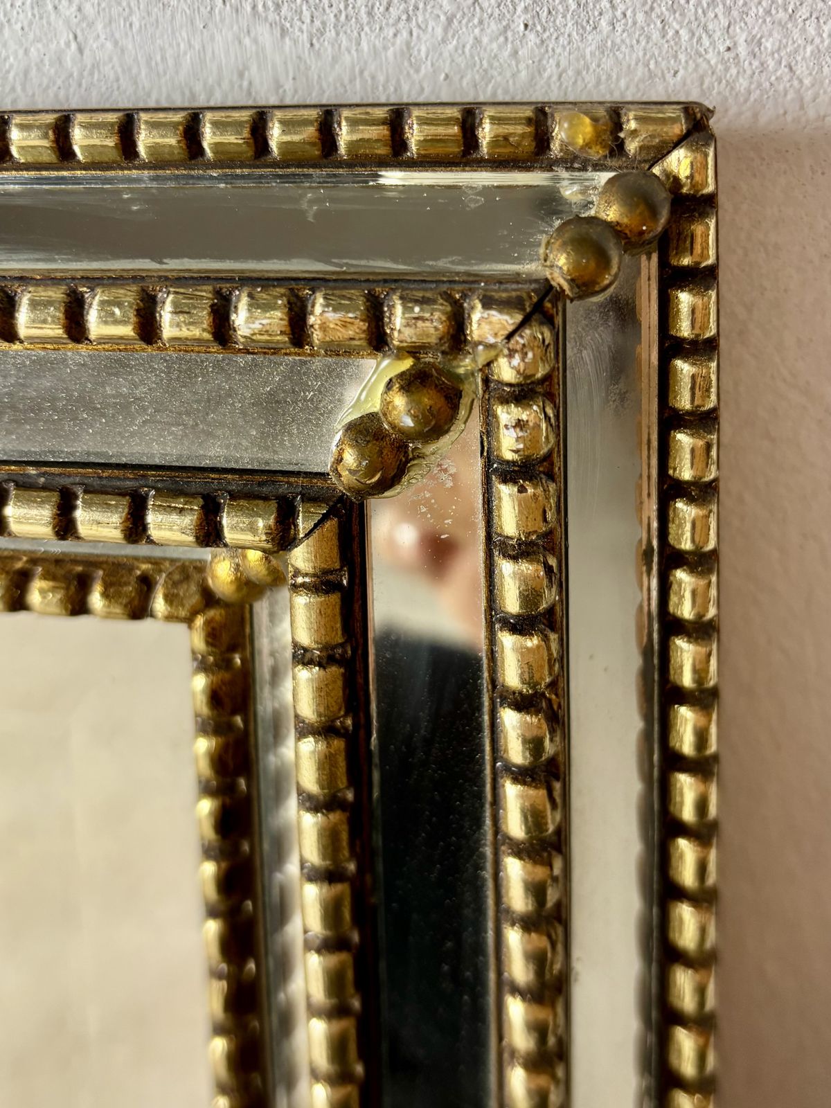 Wandspiegel Met Messing Frame En Geslepen Glas, Midden 20e Eeuw photo vinterior