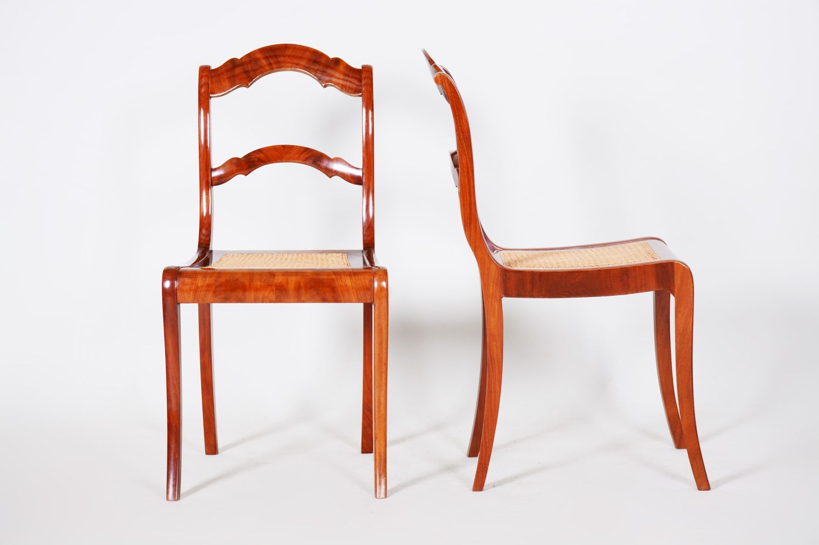 19th Century Pair Of Mahogany German Biedermeier Chairs, New Wickerwork Pedig photo Furniture