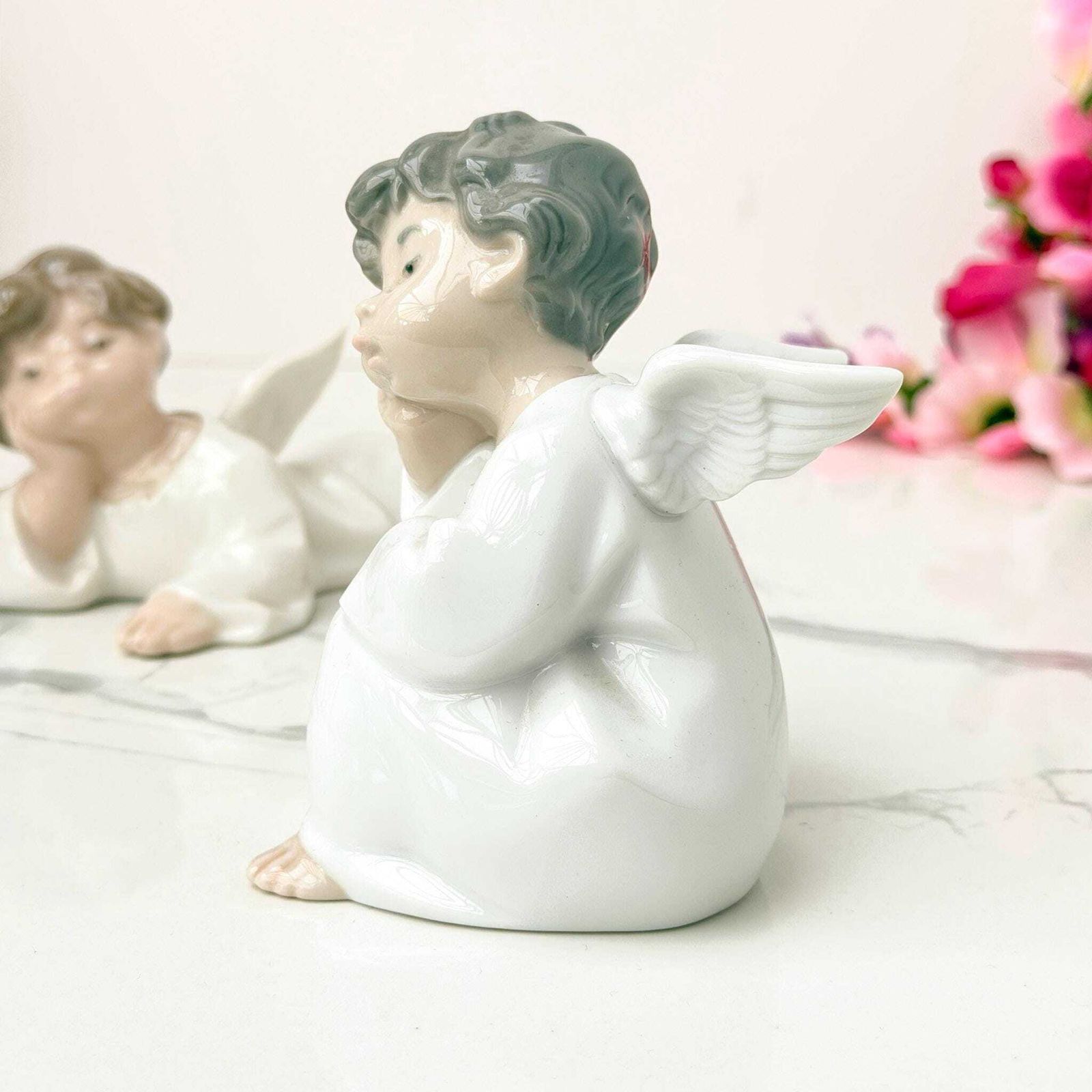photo buy Lladro Set 3 Engelenfiguren Dreaming Flute Reclining Vintage Keramiek Spanje