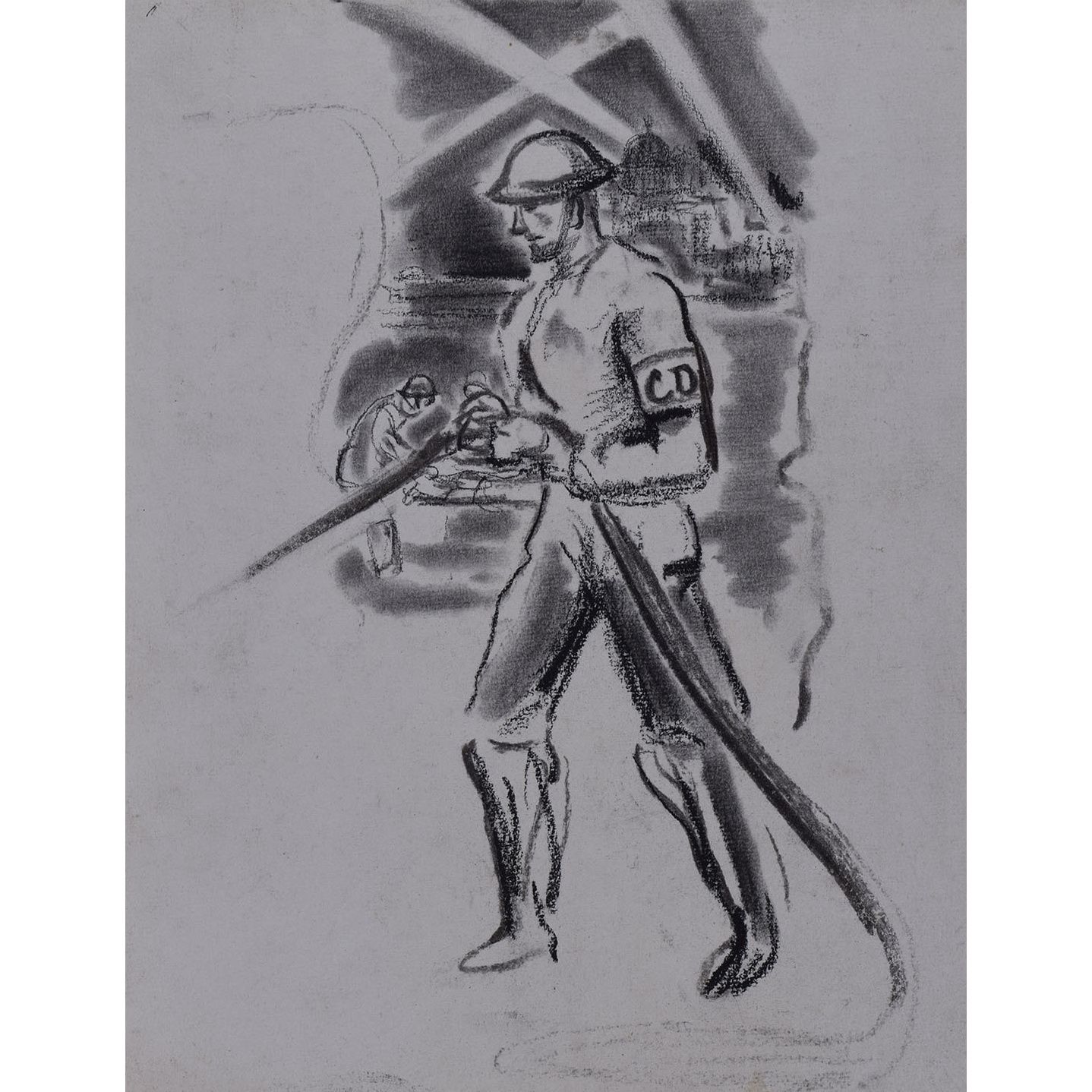 The Blitz: A Civil Defence Firefighter In Action Before St Paul’s Cathedral C. 1940