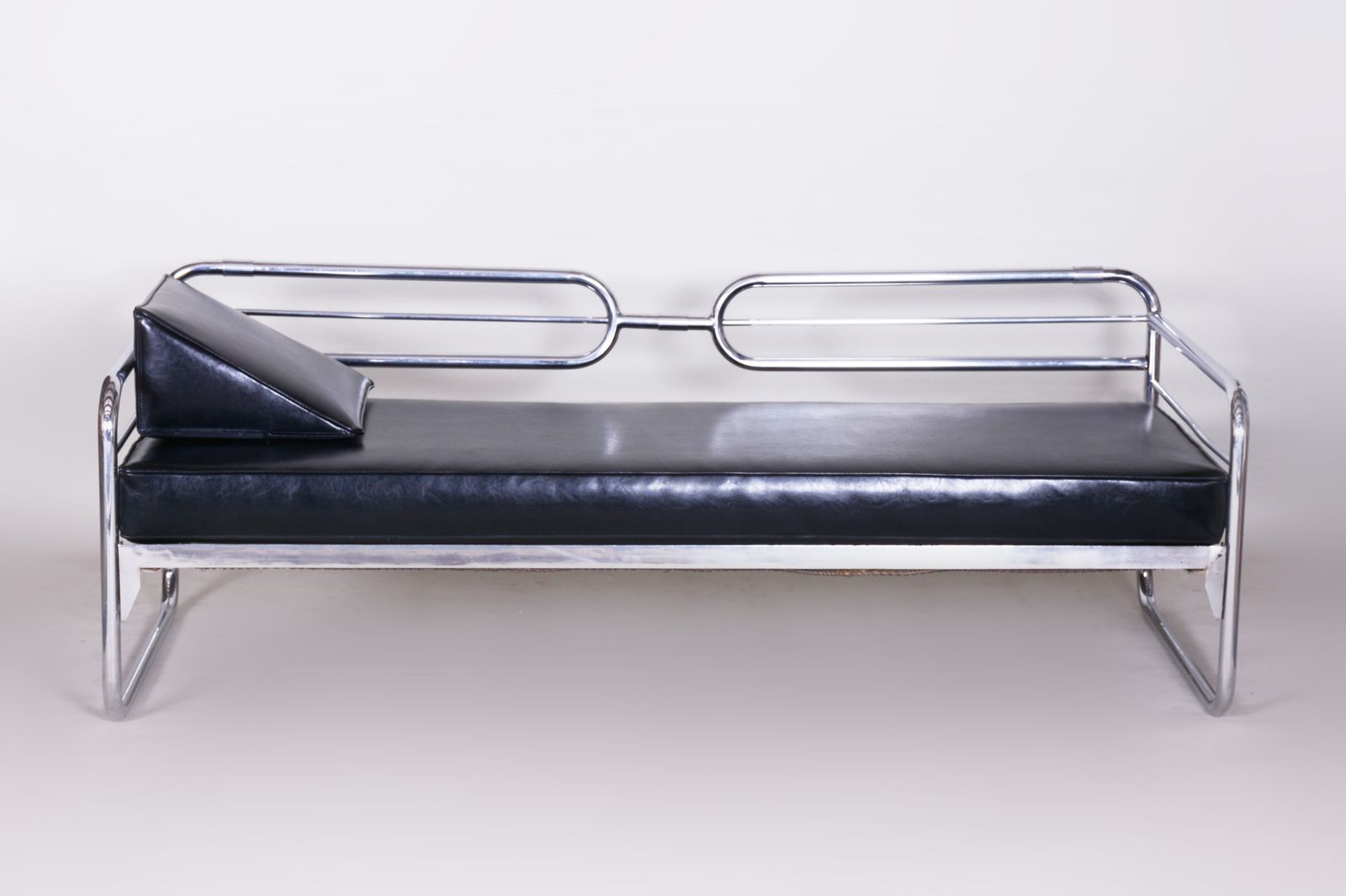 Czech Bauhaus Black Tubular Chrome Sofa By Hynek Gottwald, New Upholstery, 1930s photo furniture