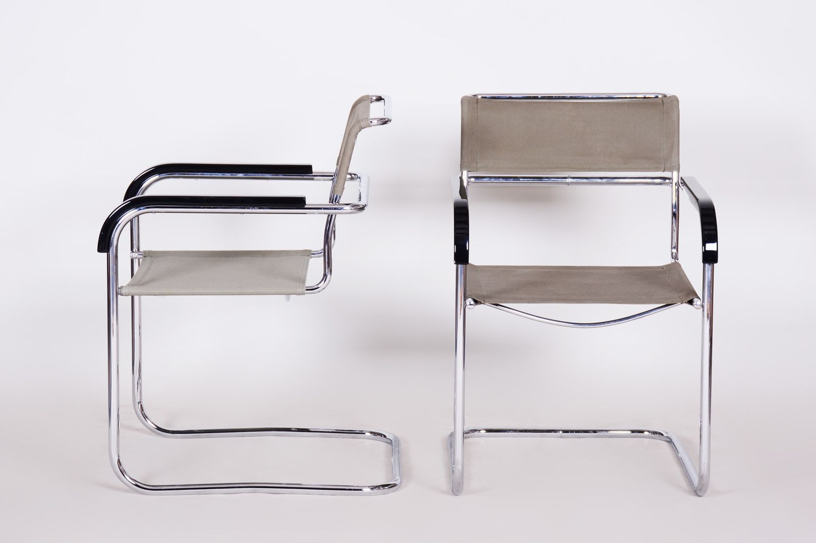 Pair Of Czech Bauhaus Armchairs, Marcel Breuer And Thonet, Chrome, Fabric, 1930s photo for sale