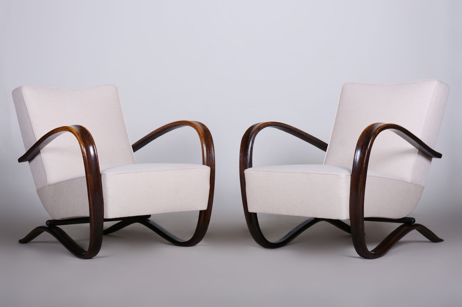 Pair Of Art Deco Beech Armchairs H 269 From Czechoslovakia By Jindrich Halabala