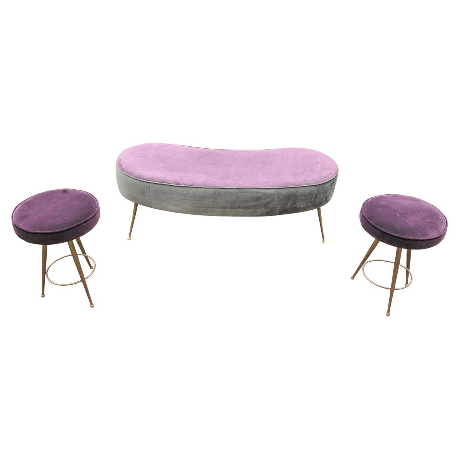 Gio Ponti Inspired Curved Ottoman With A Matching Pair Of Stools photo vintage
