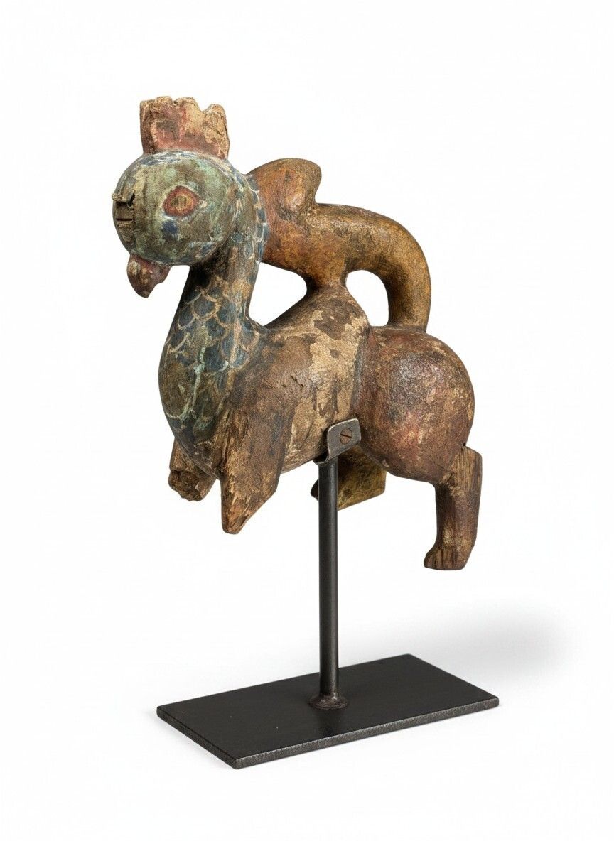 19th Century Chinese Mythical Animal Carving – Rooster Horse With Dragon Tail