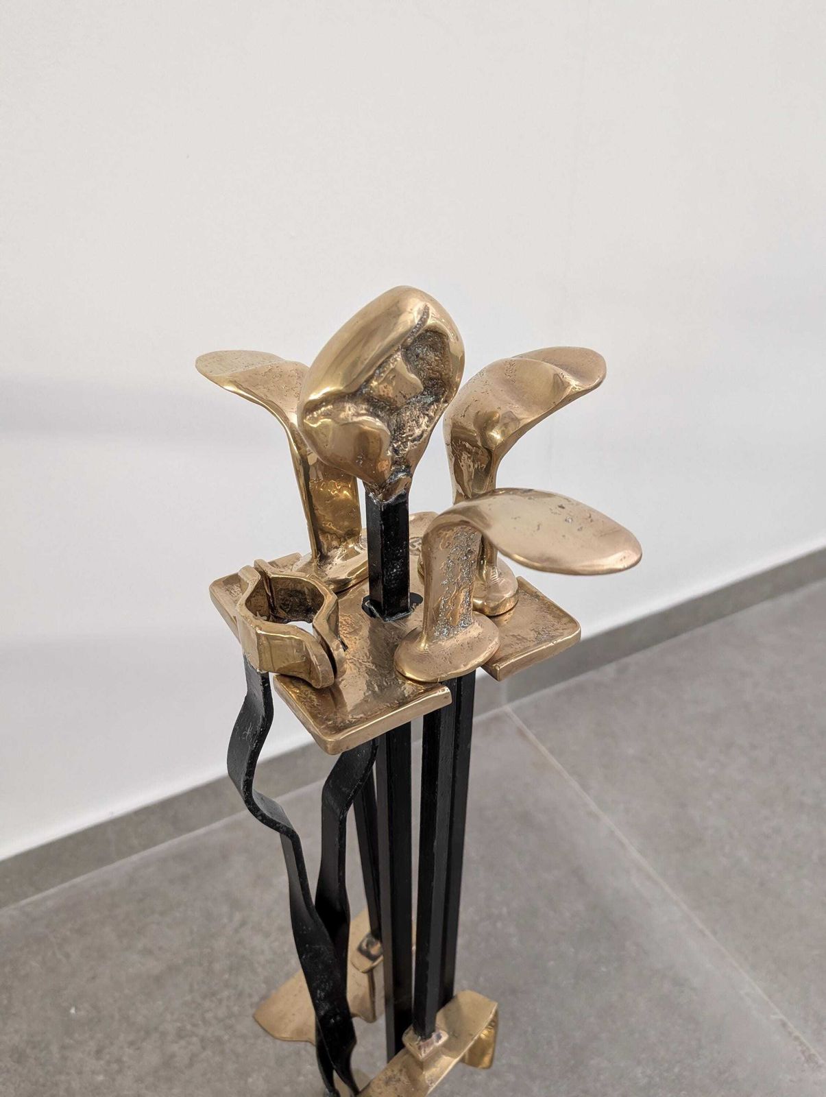 David Marshall Brutalist Brass And Iron Fireplace Tool Set, 1970s photo buy