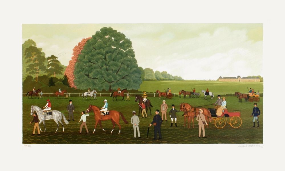 Vincent Haddelsey gesigneerde lithografie Courses à Chantilly 1985