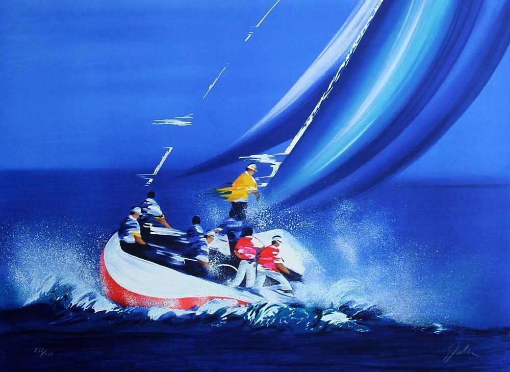 Victor Spahn Gesigneerde Lithografie Regata Team 1995