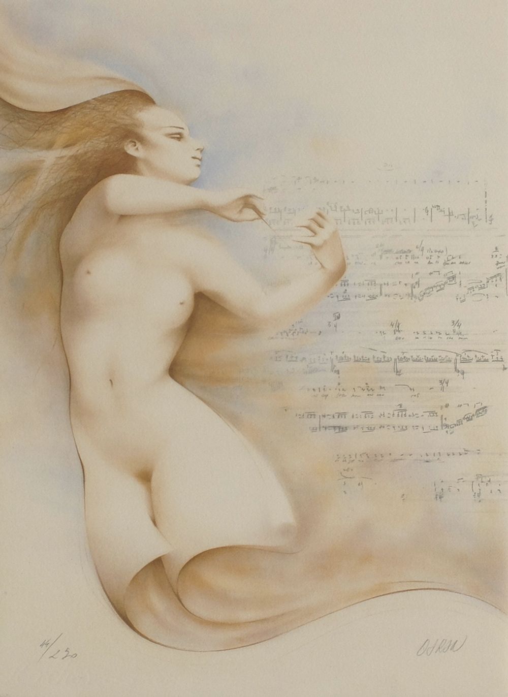 Lithographie signée Gérard Daran, Partition, 1990