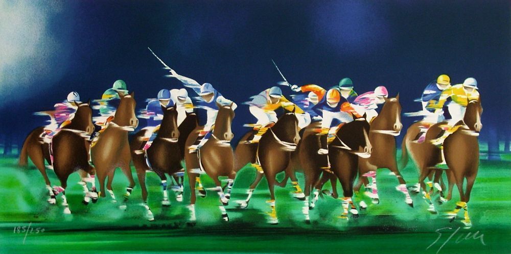 Lithographie signée Victor Spahn, Partie De Polo à La Baule, 1995