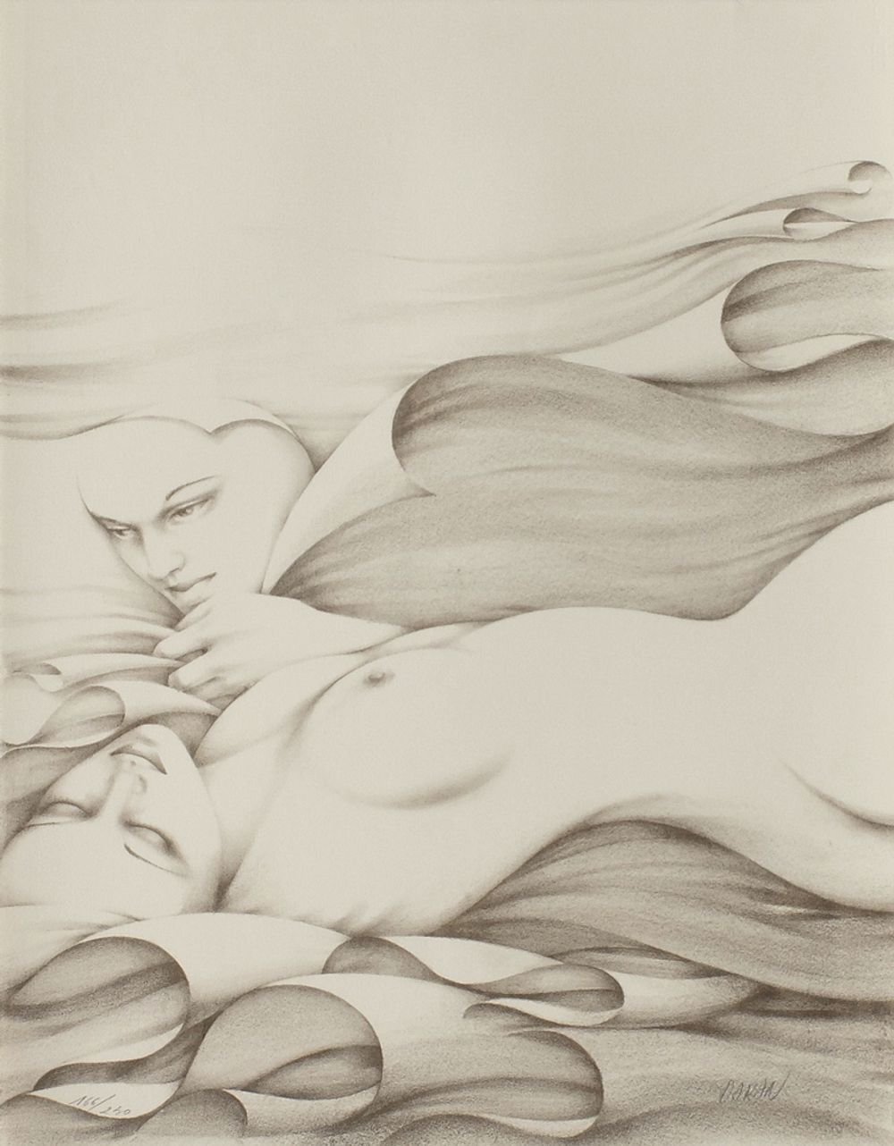 Lithographie signée Gérard Daran, Couple, 1987
