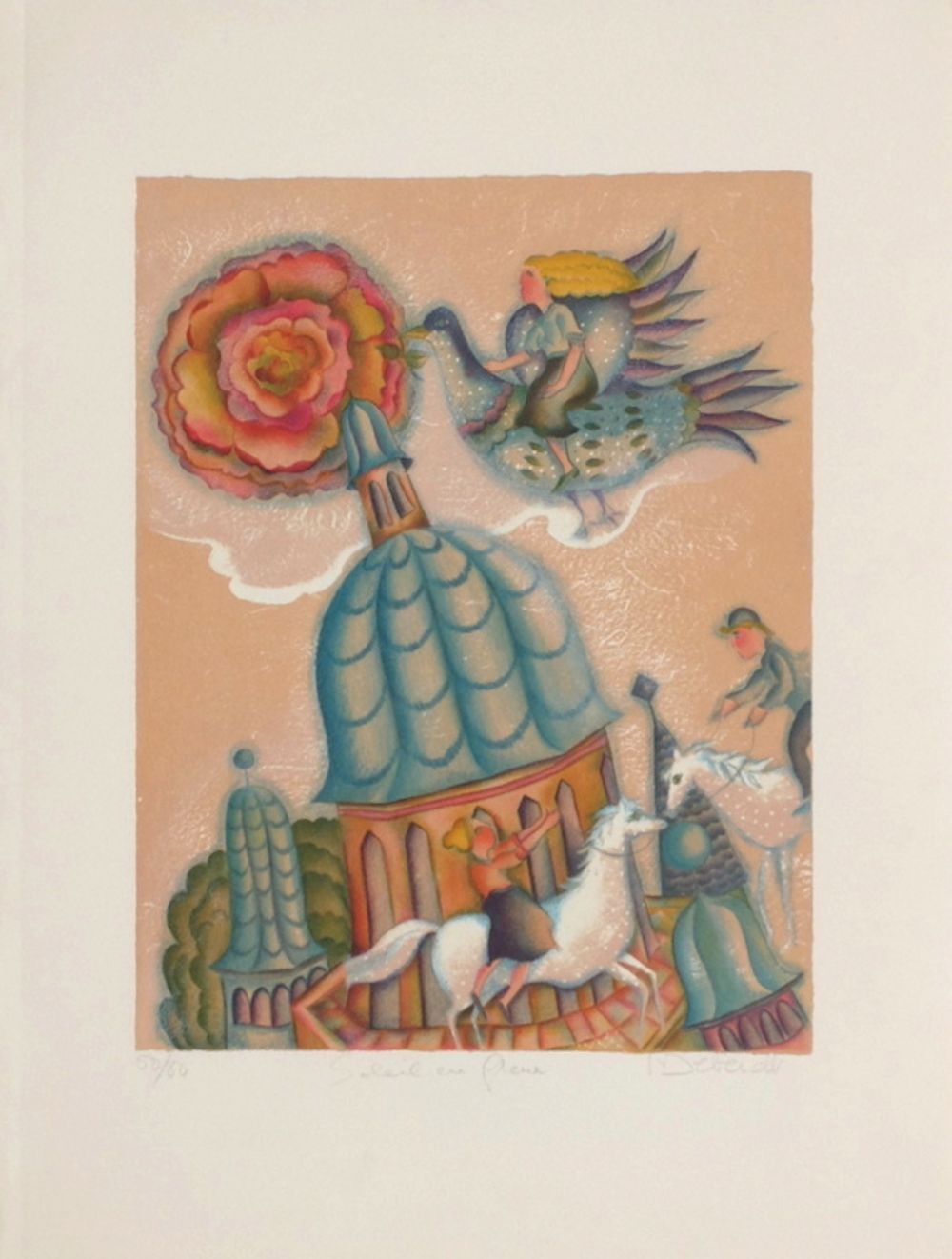 Françoise Deberdt Signed Lithograph Soleil En Fleur 1985